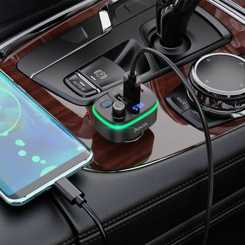 FM-трансмиттер Hoco E62, черный, с дисплеем, USB тип-C, USB тип-A, 3 порта, 20 Вт, Quick Charge, Power Delivery (PD), #6931474756299 Превью 2