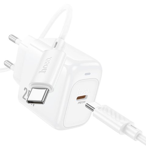 Мережевий зарядний пристрій Hoco CS53A, 25 Вт, Power Delivery (PD), білий, з кабелем USB тип-C до USB тип-C, 1 порт, #6942007631501 Прев'ю 2