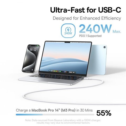 Cable USB Baseus PicoGo, 2xUSB tipo-C, 100 cm, 240 W, azul claro, magnético, de silicona, #P10376800311-00 Vista previa  5