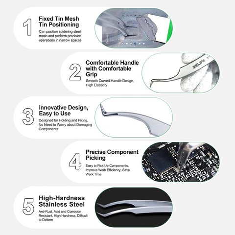 Pinzas para smd RELIFE ST-17A, encorvado, 125 mm Vista previa  5