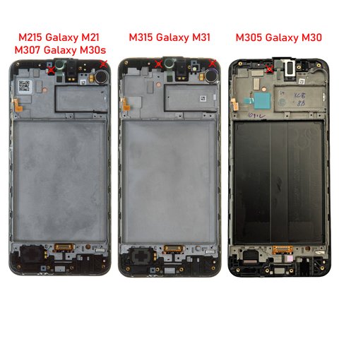Дисплей для Samsung M215 Galaxy M21, M305 Galaxy M30, M307 Galaxy M30s, M315 Galaxy M31, чорний, з рамкою, High Copy, (OLED) Прев'ю 1