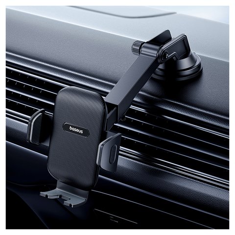 Автомобільний тримач Baseus UltraControl Go, чорний, вакуумний присос, #C40361600111-00 Прев'ю 2