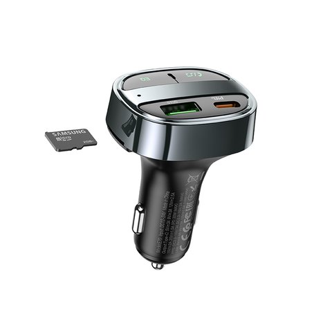 FM-трансмітер Hoco E70, чорний, з дисплеєм, USB тип-C, USB тип-A, 2 порта, 30 Вт, Power Delivery (PD), 12-24 B, #6931474765246 Прев'ю 1