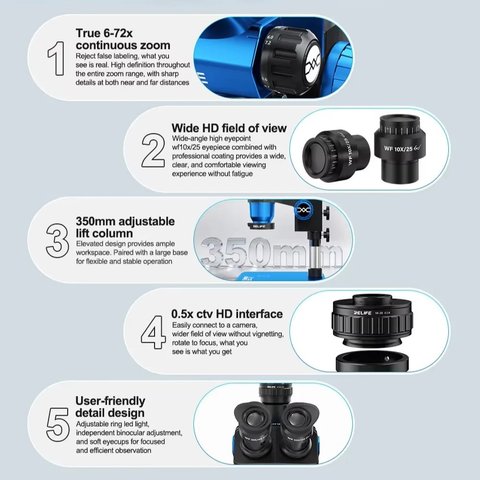 Микроскоп Sunshine M8T Ultra, тринокулярный, 6X-72X Превью 3